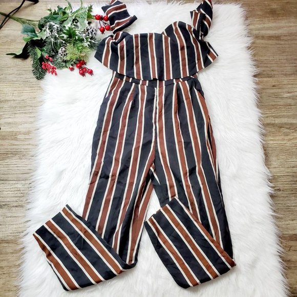 SHEIN Pants - Shein Womens Maxi Bronze Black Jumpsuit Striped